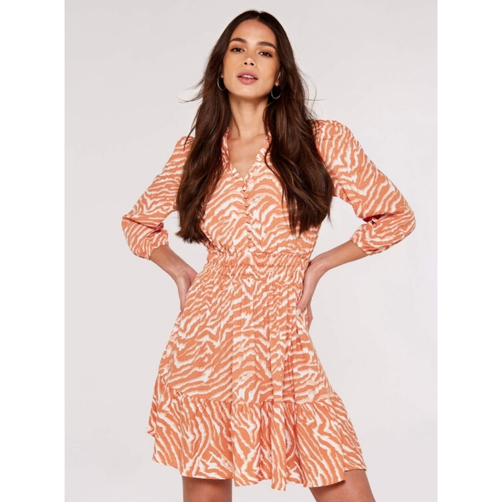 APRICOT Orange Zebra Long Sleeve Dress
